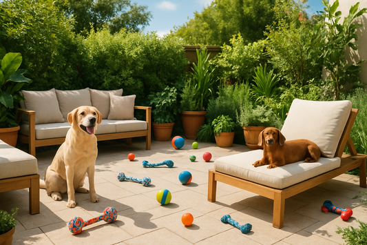 Modern petio with shaded dog lounging area