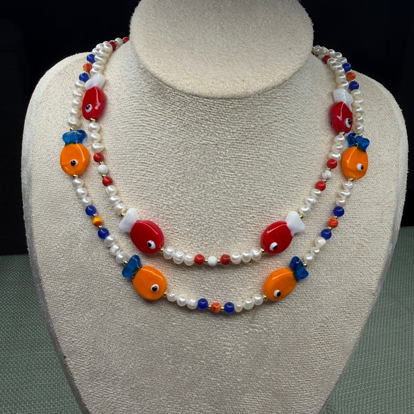 Colorful Murano Fish Charm Necklace