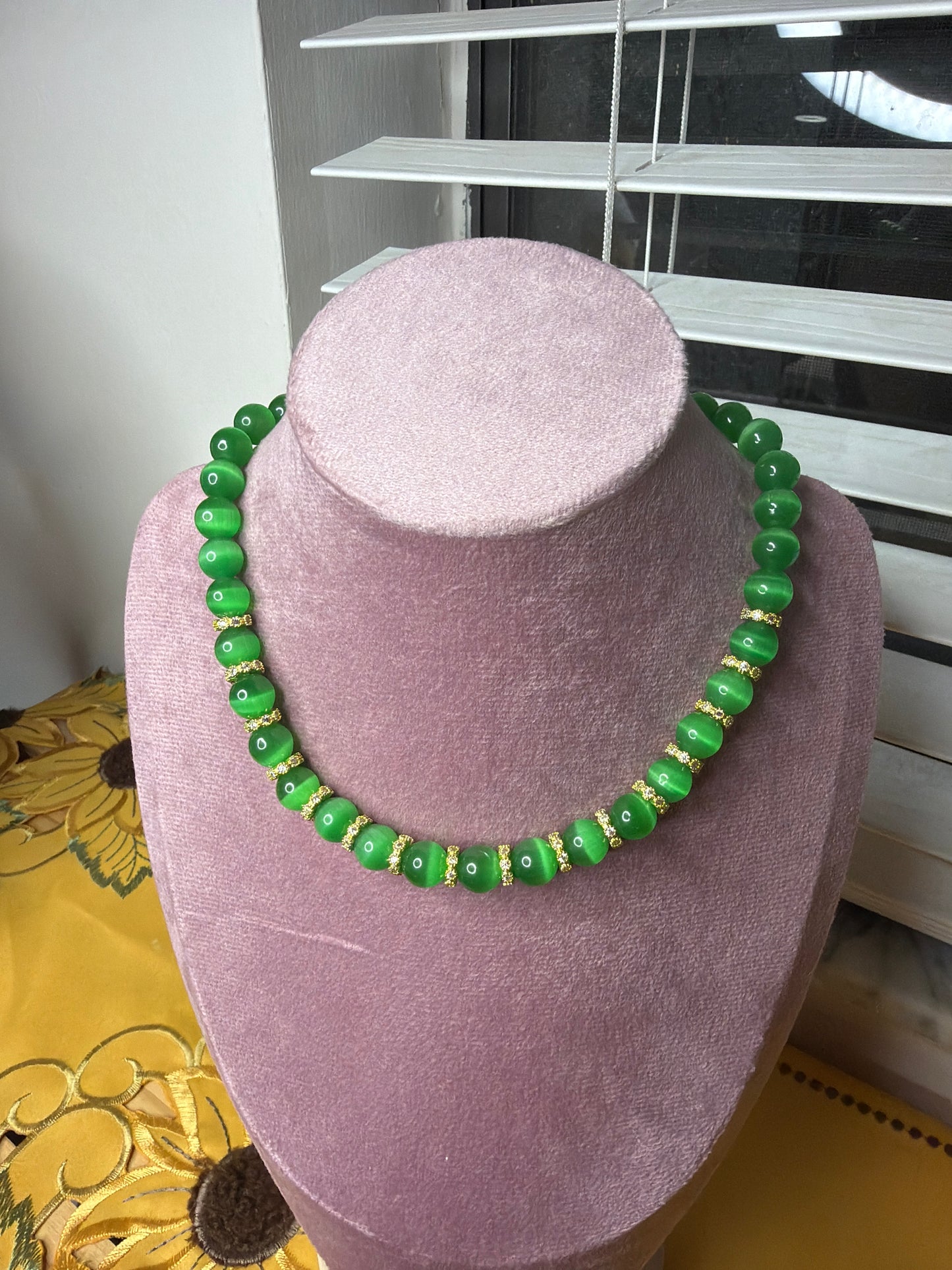 Cat Eye Beaded Necklace with 14K Gold Plated Spacers | 15" + 2" Extender