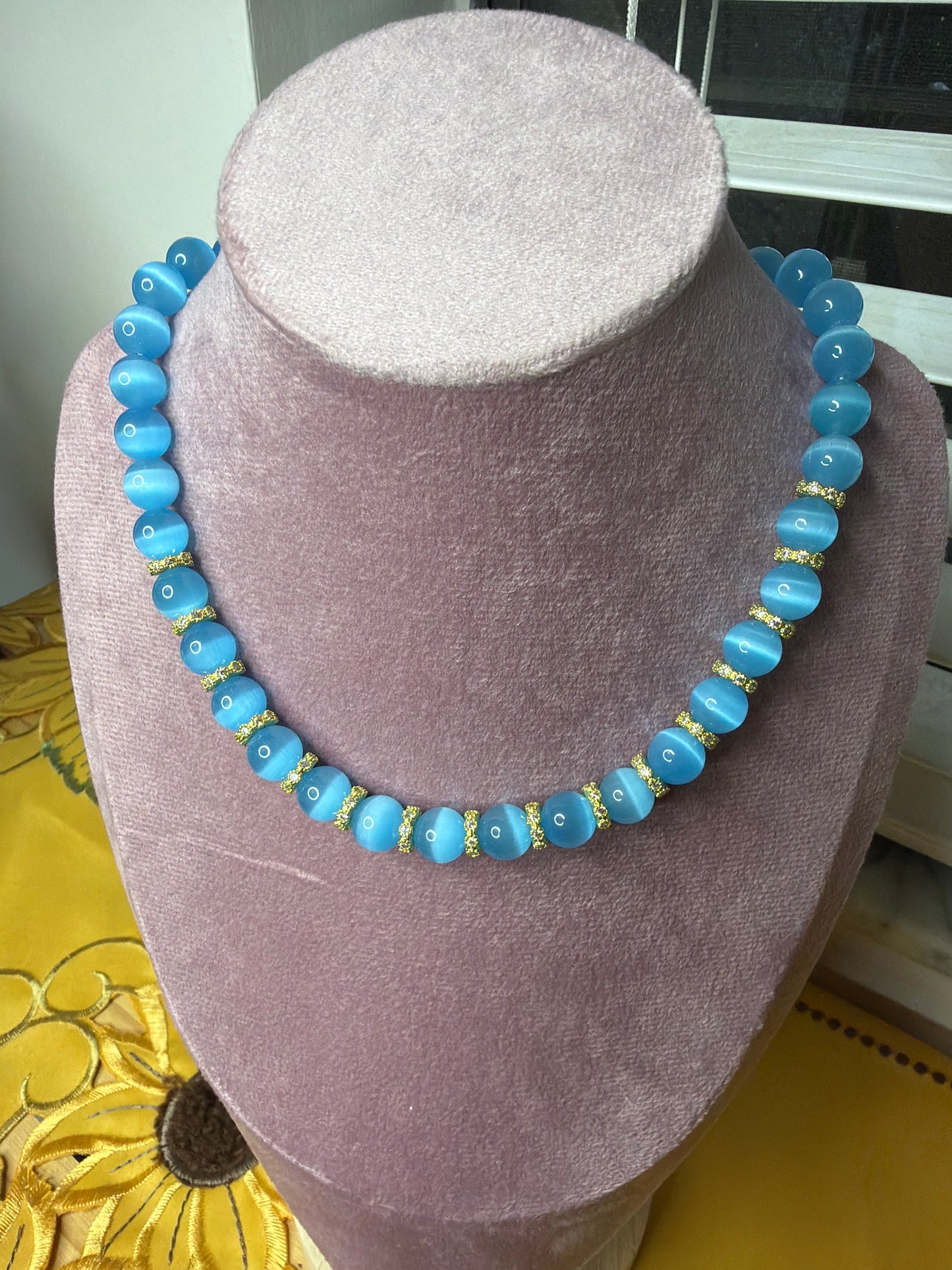 Cat Eye Beaded Necklace with 14K Gold Plated Spacers | 15" + 2" Extender
