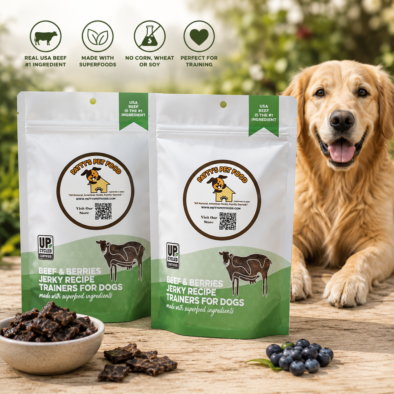 Beef & Berries Jerky Dog Treats | Human-Grade High-Protein Dog Treats