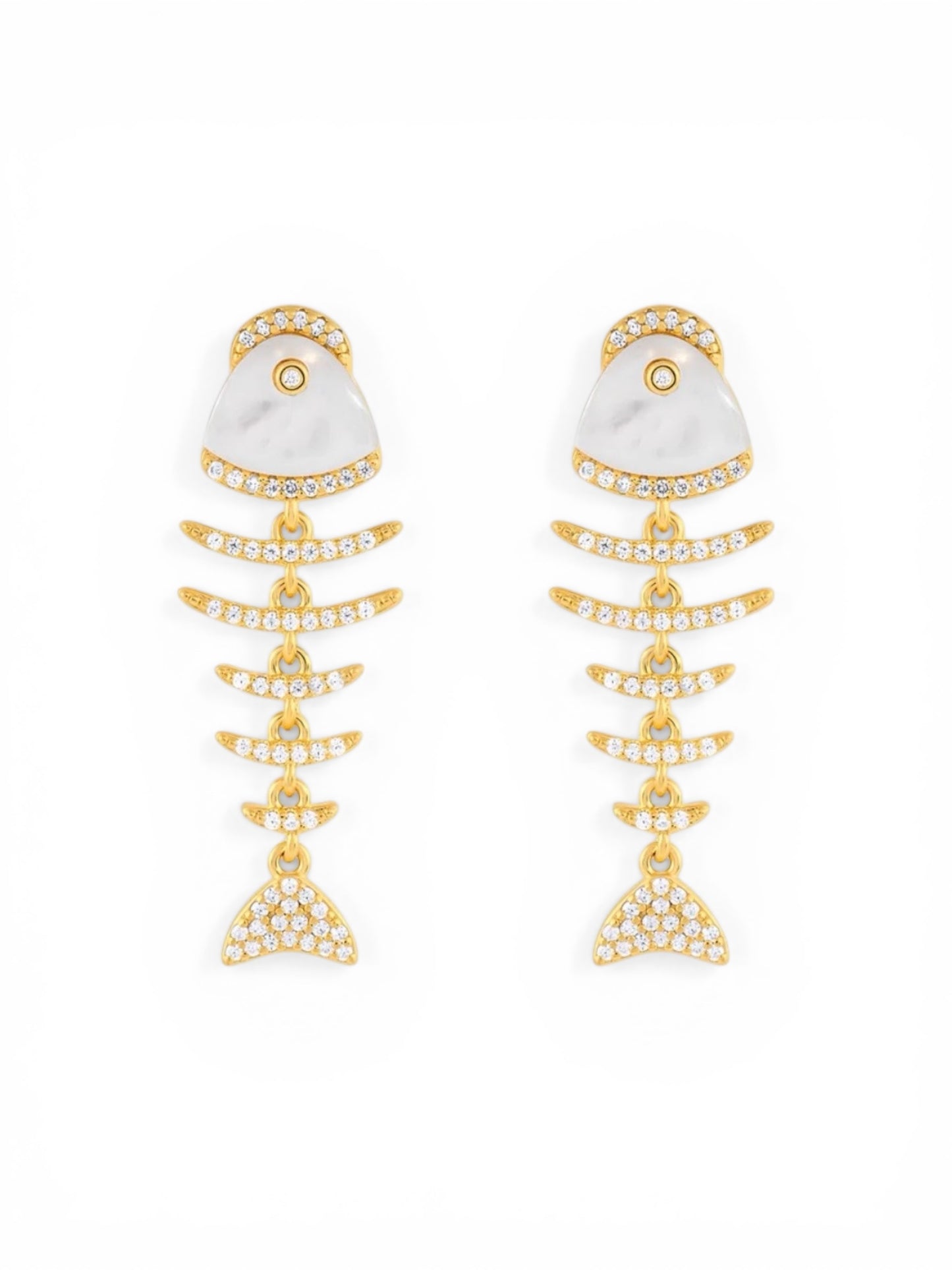 Fishbone Drop Earrings – 925 Sterling Silver Gold Plated