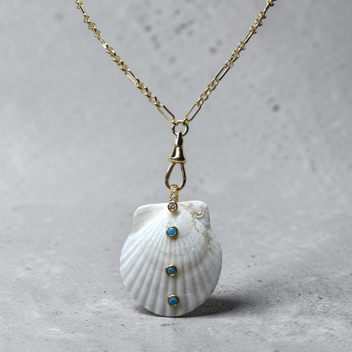 Natural Mother Pearl Shell Pendant with Turquoise Accent