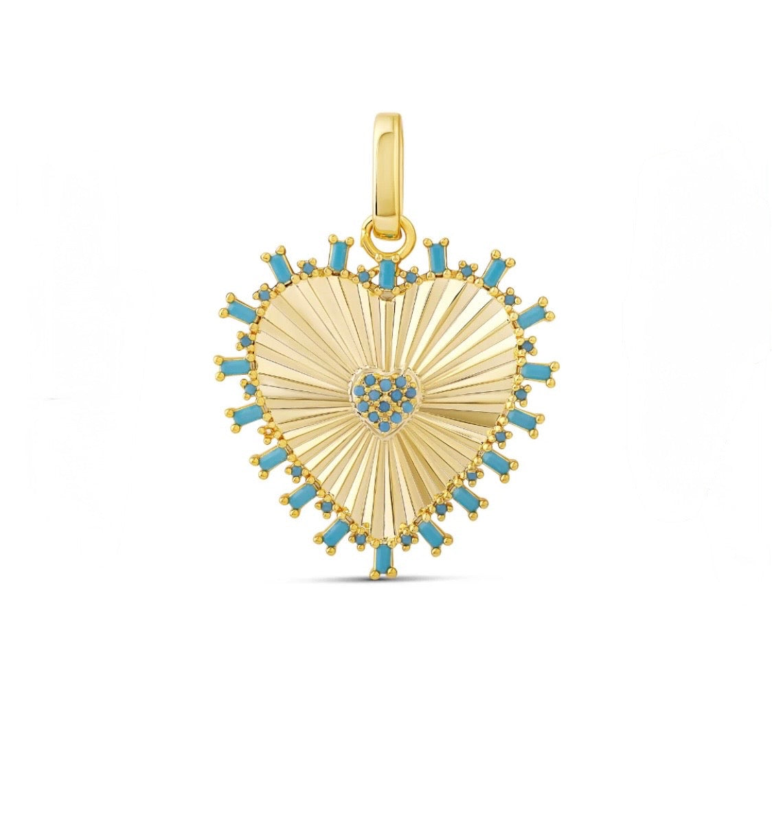 Radiant Heart Charm Pendant – 18K Gold Plated CZ Heart (White or Turquoise, 24mm)