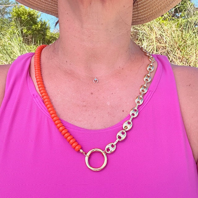 Celestial Sunburst Mixed Chain Charm Necklace- Agate and Gold Necklace