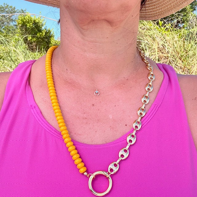Celestial Sunburst Mixed Chain Charm Necklace- Agate and Gold Necklace