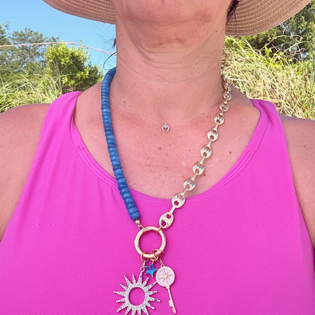 Celestial Sunburst Mixed Chain Charm Necklace- Agate and Gold Necklace