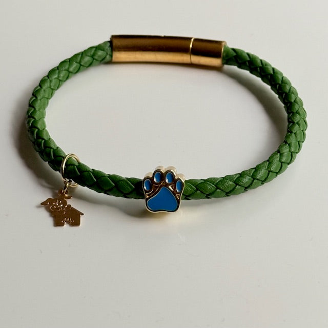 Handmade Braided Leather Bracelet with Gold Paw Print Charm – Colorful & Stylish Pet Lover Jewelry