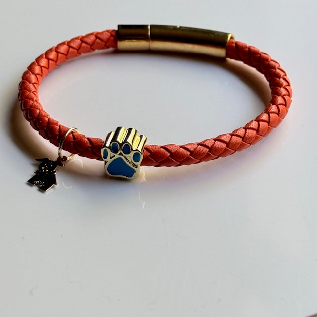 Handmade Braided Leather Bracelet with Gold Paw Print Charm – Colorful & Stylish Pet Lover Jewelry