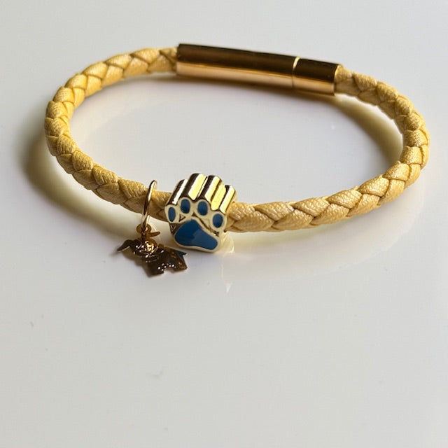 Handmade Braided Leather Bracelet with Gold Paw Print Charm – Colorful & Stylish Pet Lover Jewelry
