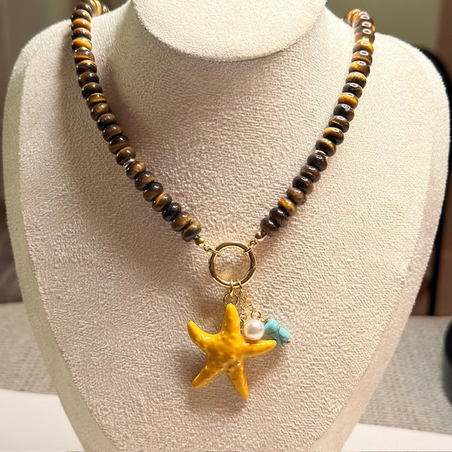 Tiger Eye Beaded Necklace – Handmade Boho Beach Jewelry for Women
