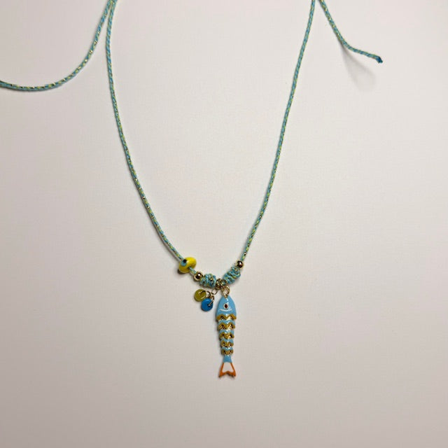 Handmade Colorful Glass Fish Charm Necklace – Adjustable Boho Beach Jewelry for Ocean Lovers