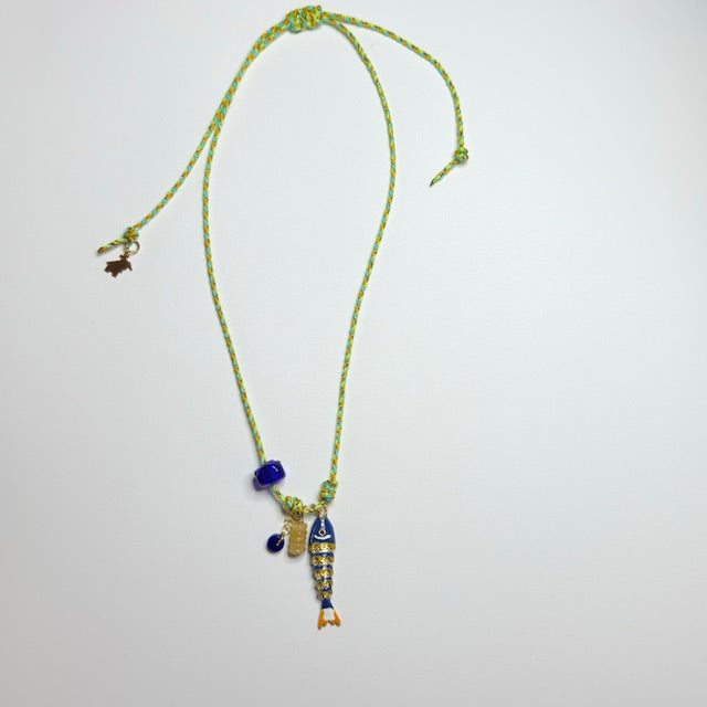 Handmade Colorful Glass Fish Charm Necklace – Adjustable Boho Beach Jewelry for Ocean Lovers