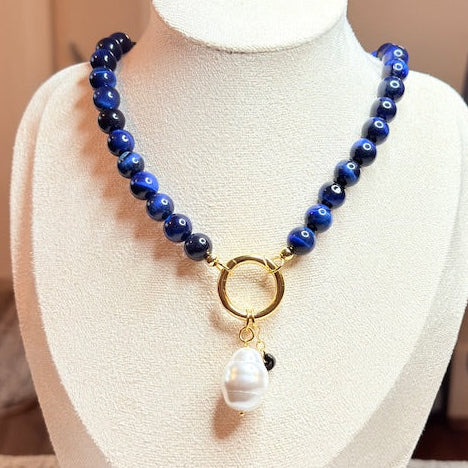 Handmade Gemstone Statement Necklaces – Lapis Lazuli, Pearl Drop & Rainbow Beaded Jewelry for Women