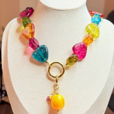 Handmade Gemstone Statement Necklaces – Lapis Lazuli, Pearl Drop & Rainbow Beaded Jewelry for Women