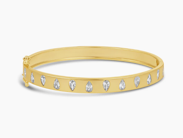 Diamond Drop Bangle Bracelet – CZ 18K Gold Plated Statement Bracelet