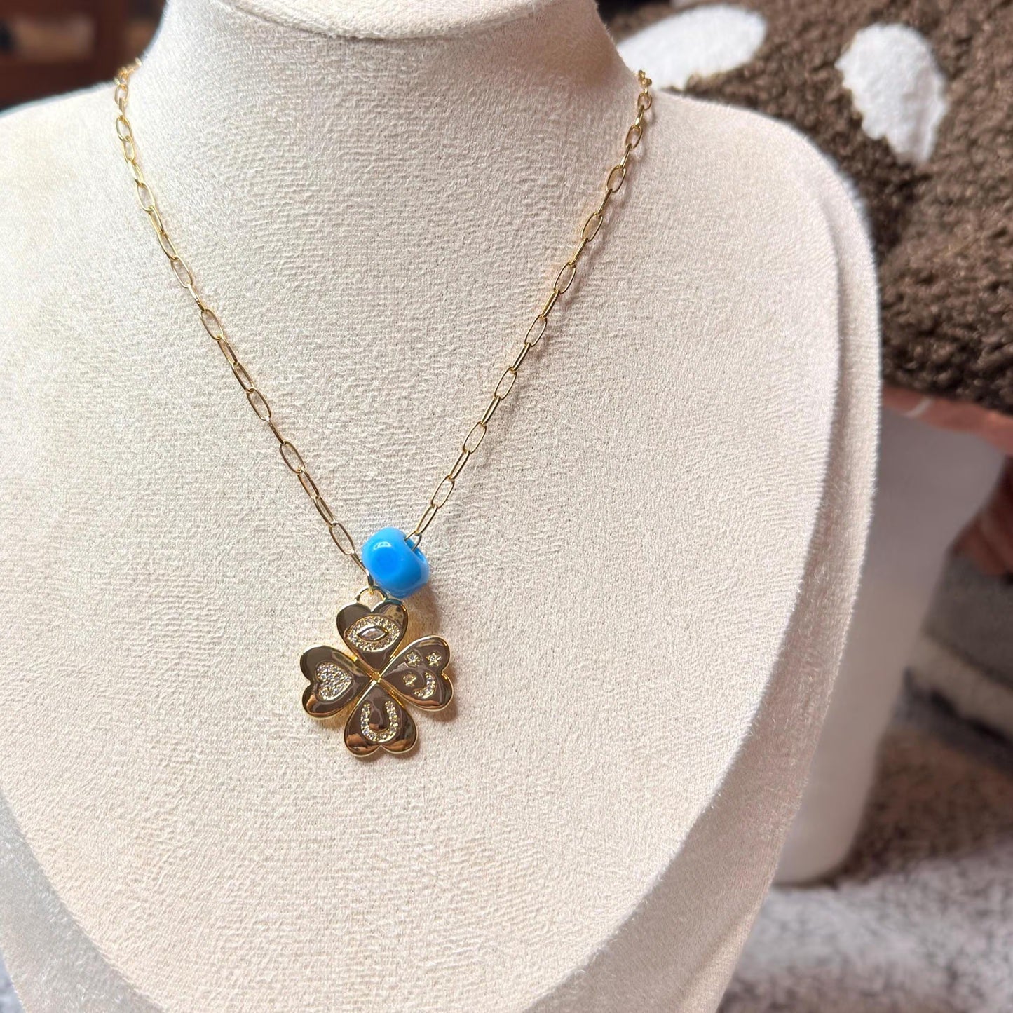 Mystic Charms 18K Gold Plated Paper Clip Necklace – Lucky Pendant Jewelry for Women