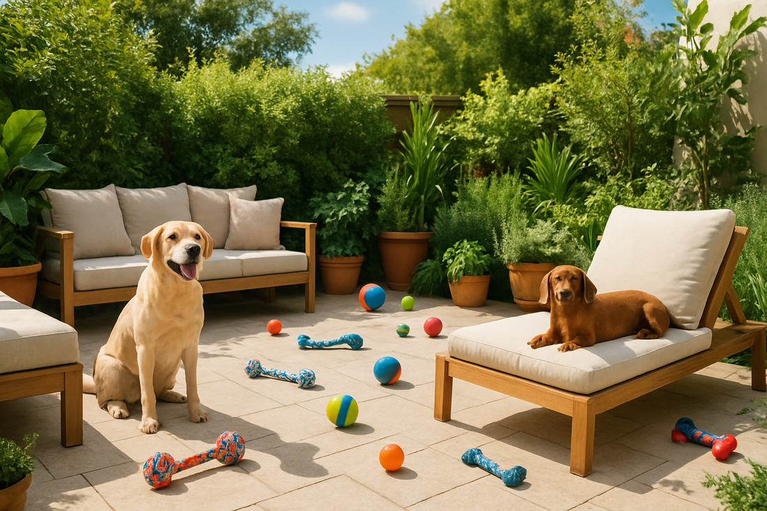 Modern petio with shaded dog lounging area