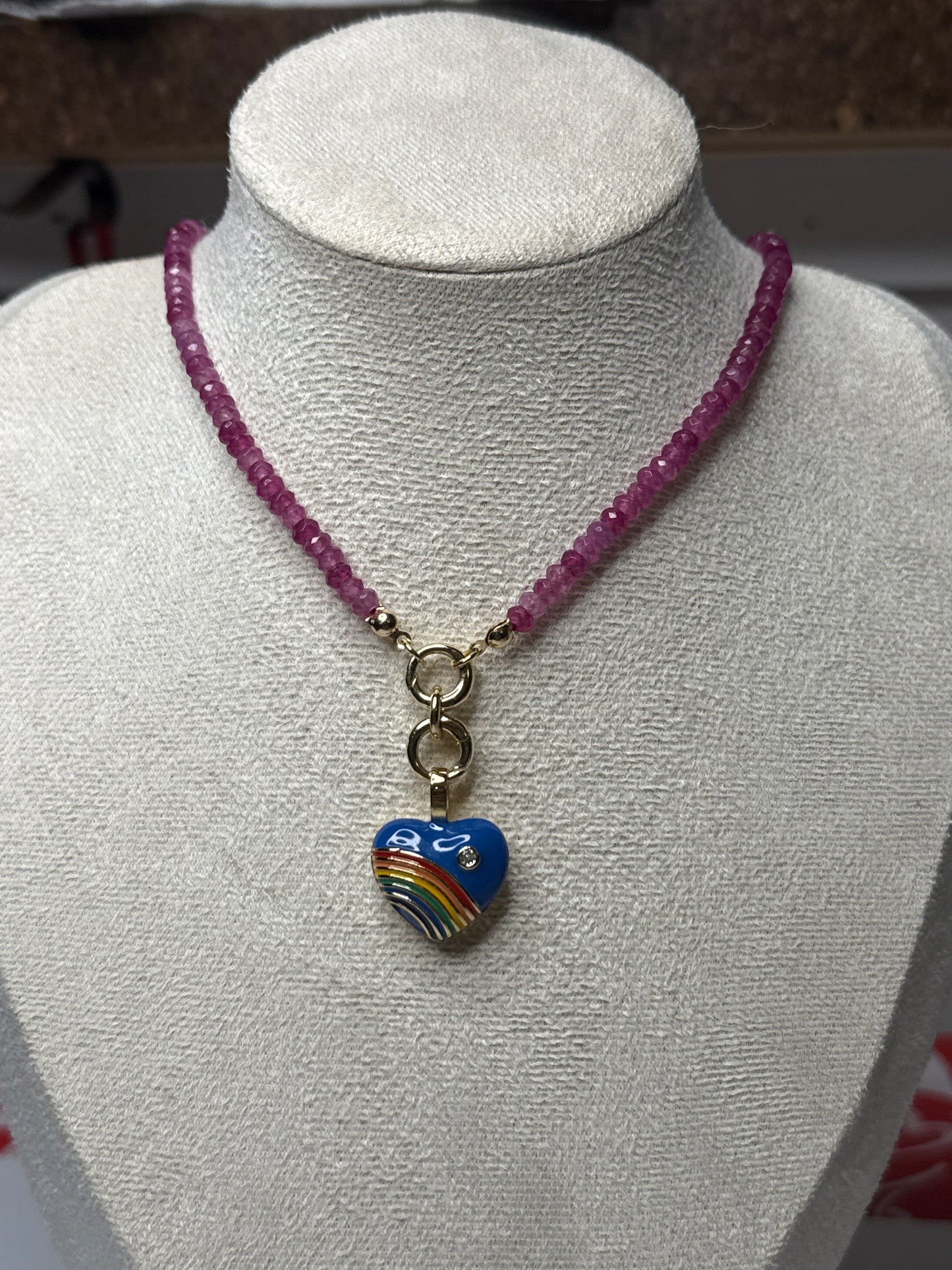 Joyful Double Lock Rainbow Heart Charm Necklace
