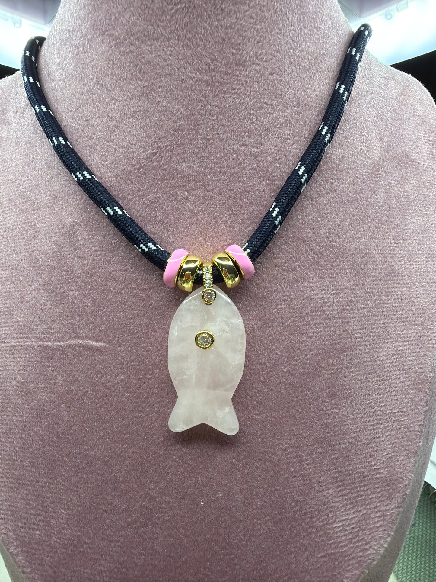 Paracord Fish Necklace  with Natural Stone Fish Charm