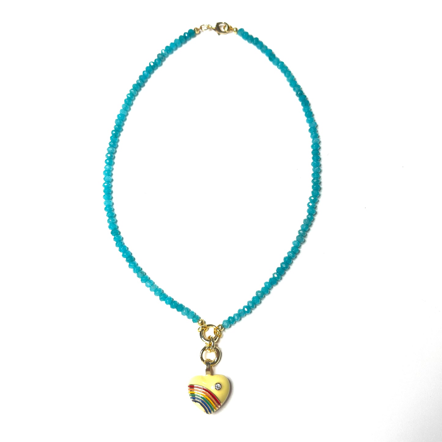 Joyful Double Lock Rainbow Heart Charm Necklace