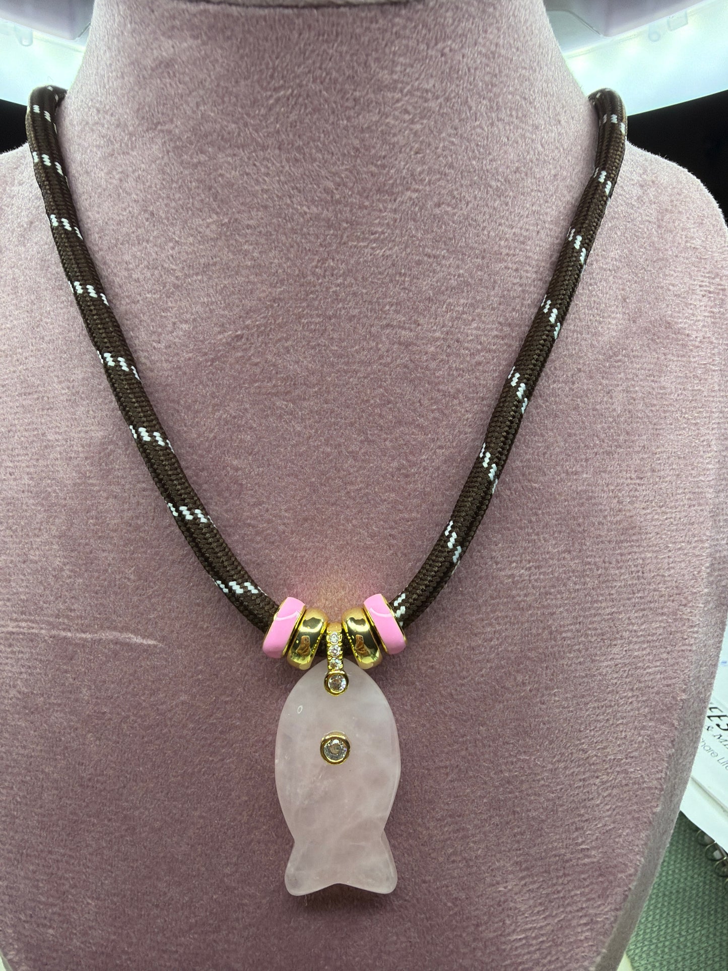 Paracord Fish Necklace  with Natural Stone Fish Charm