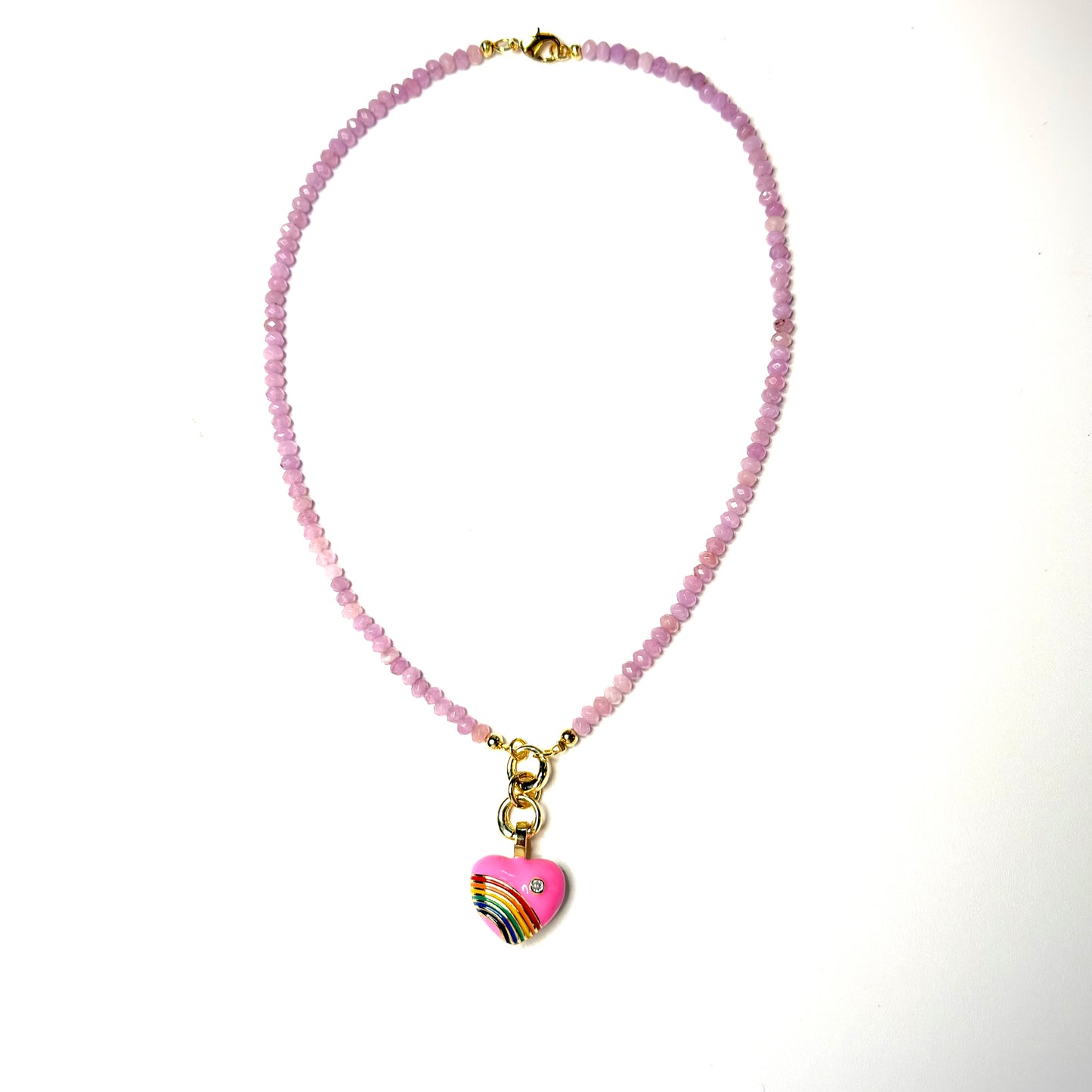 Joyful Double Lock Rainbow Heart Charm Necklace