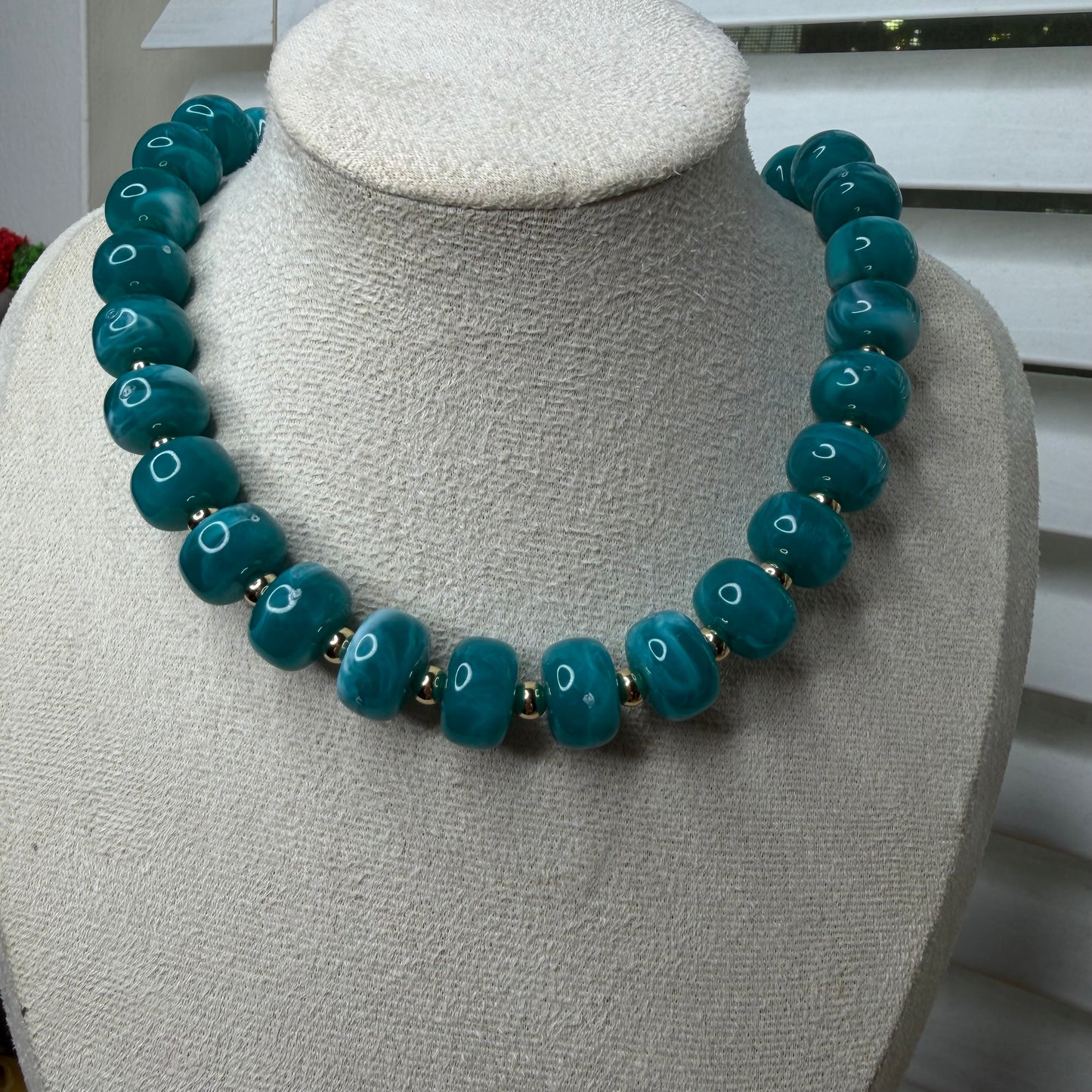 Colorful Acrylic Bead Necklace With 14k Balin Gold Spacer