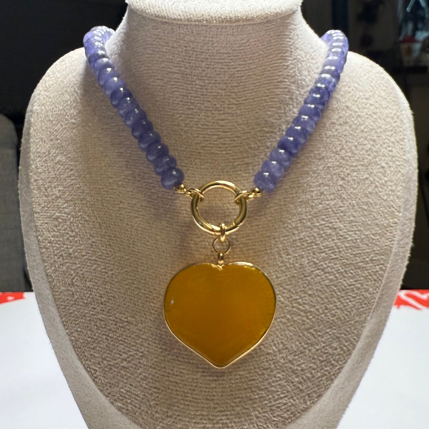 15" Pop Color Natural Stone Sweetheart Necklace