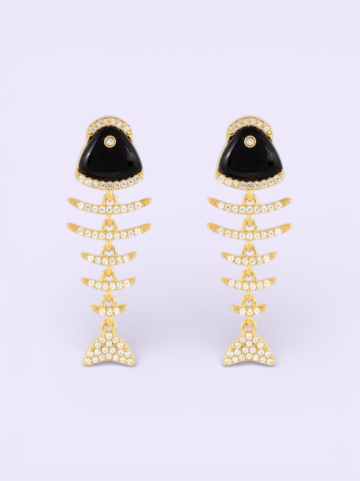 Fishbone Drop Earrings – 925 Sterling Silver Gold Plated