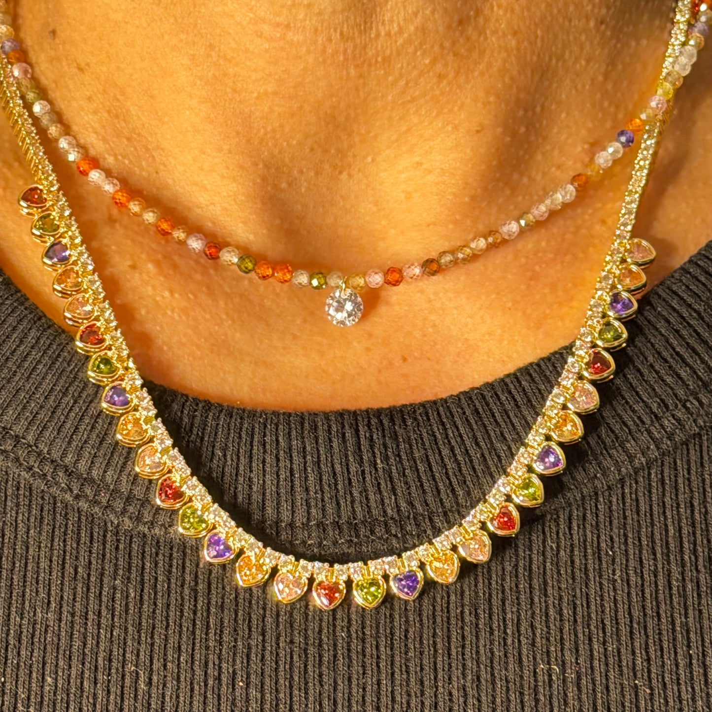 Multicolor CZ Heart Necklace – 18K Gold Plated