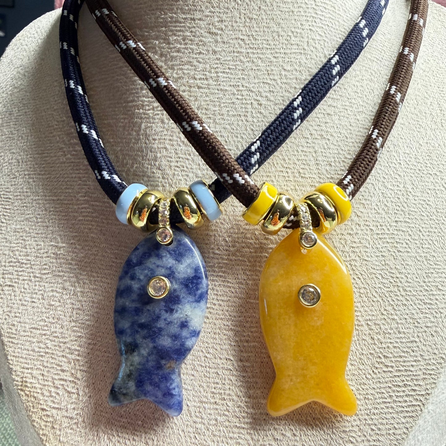 Paracord Fish Necklace  with Natural Stone Fish Charm