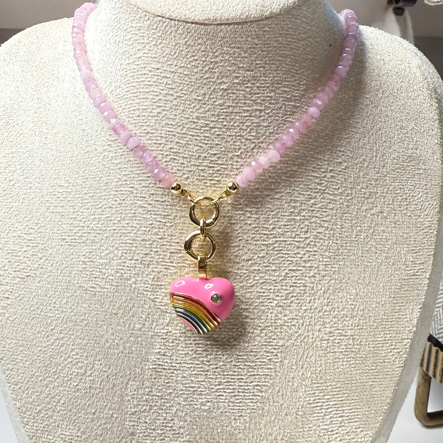 Joyful Double Lock Rainbow Heart Charm Necklace