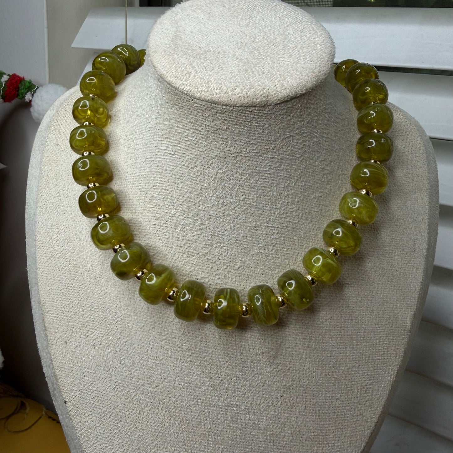 Colorful Acrylic Bead Necklace With 14k Balin Gold Spacer