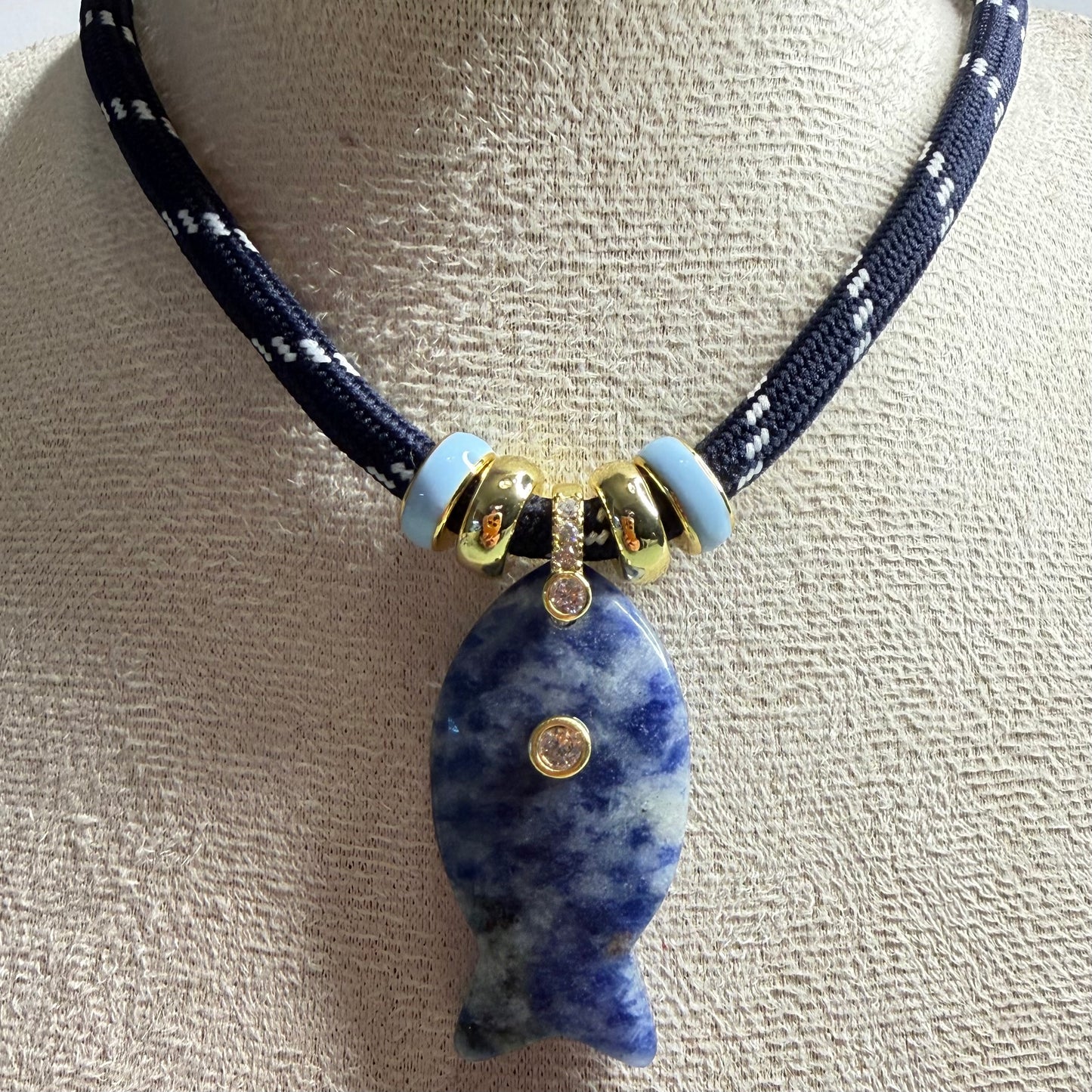 Paracord Fish Necklace  with Natural Stone Fish Charm