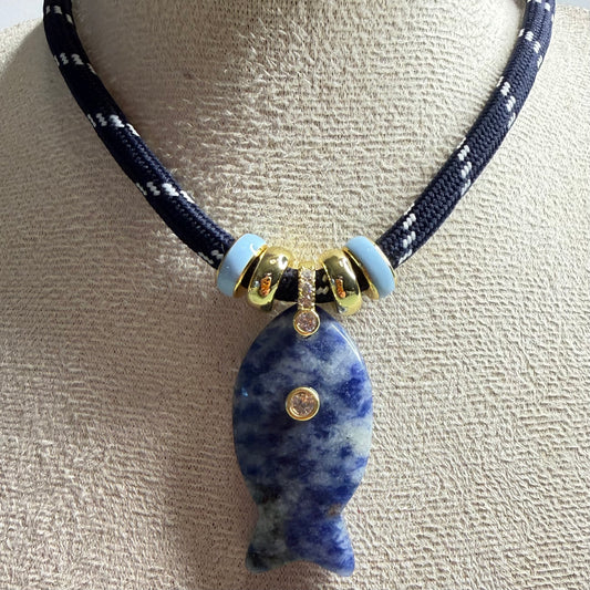 Paracord Fish Necklace  with Natural Stone Fish Charm