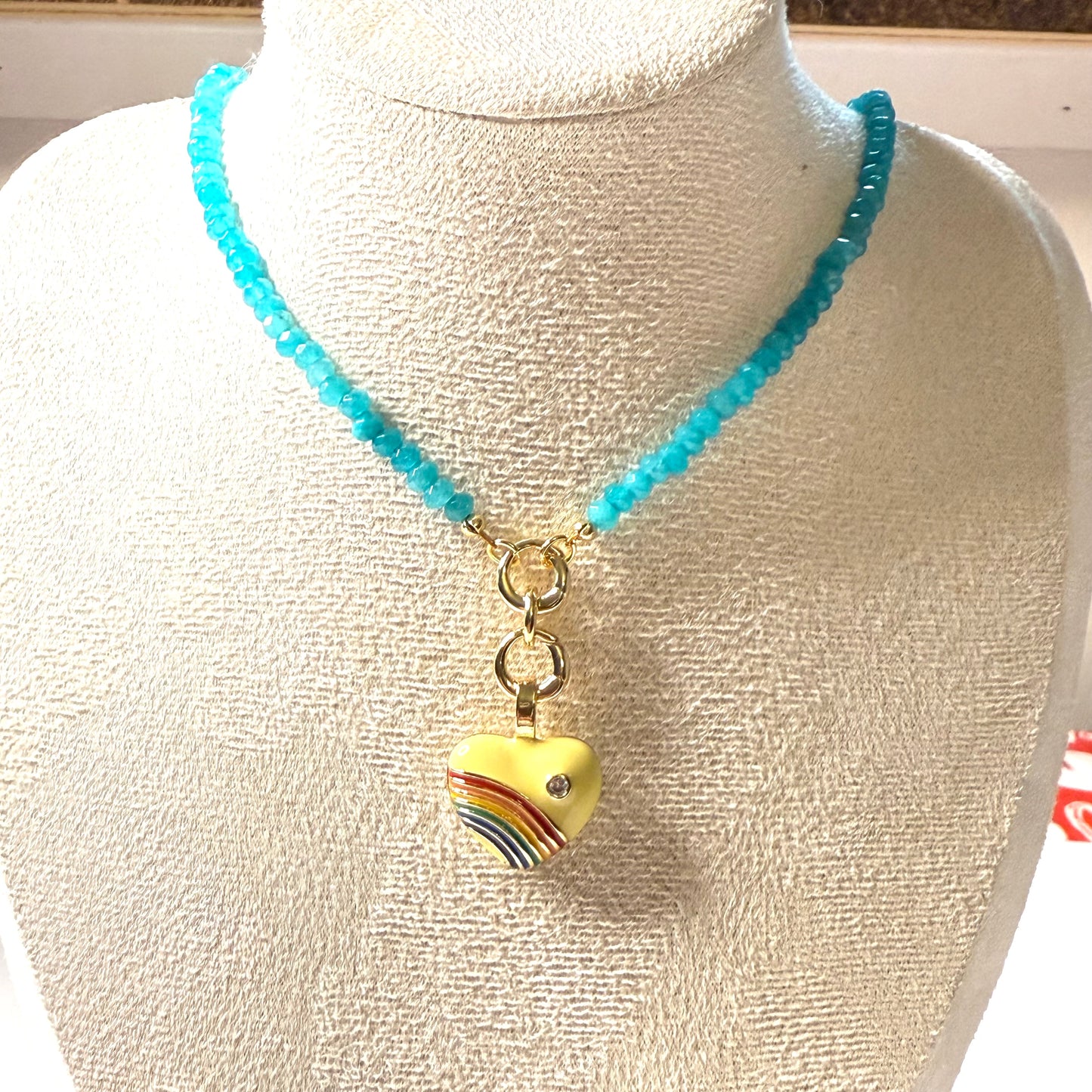 Joyful Double Lock Rainbow Heart Charm Necklace