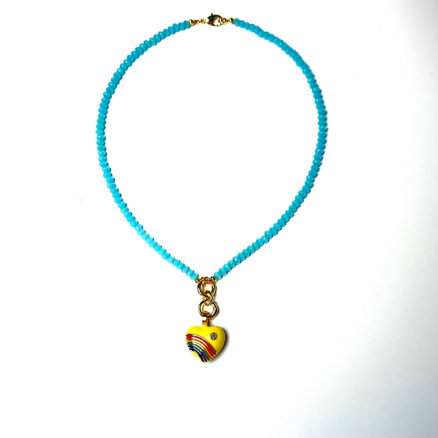 Joyful Double Lock Rainbow Heart Charm Necklace