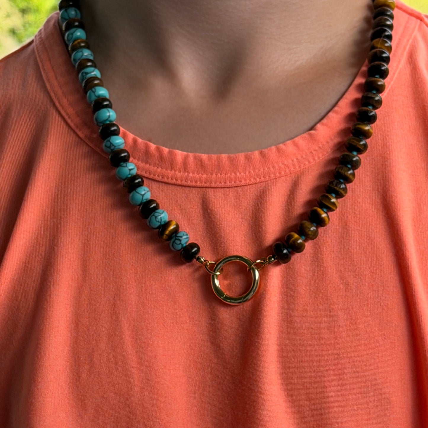 Tiger Eye & Turquoise Beaded Necklace