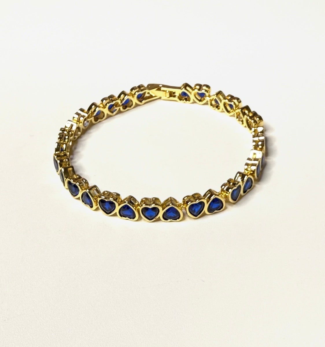 Adjustable Small Heart Bracelet – Gold Crystal Heart Tennis Style