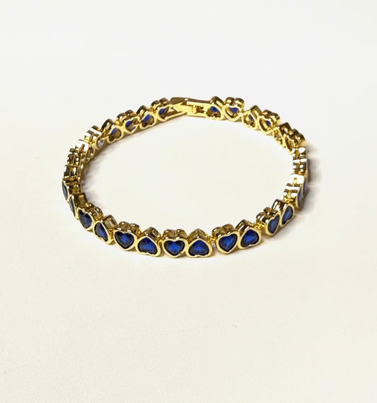 Adjustable Small Heart Bracelet – Gold Crystal Heart Tennis Style