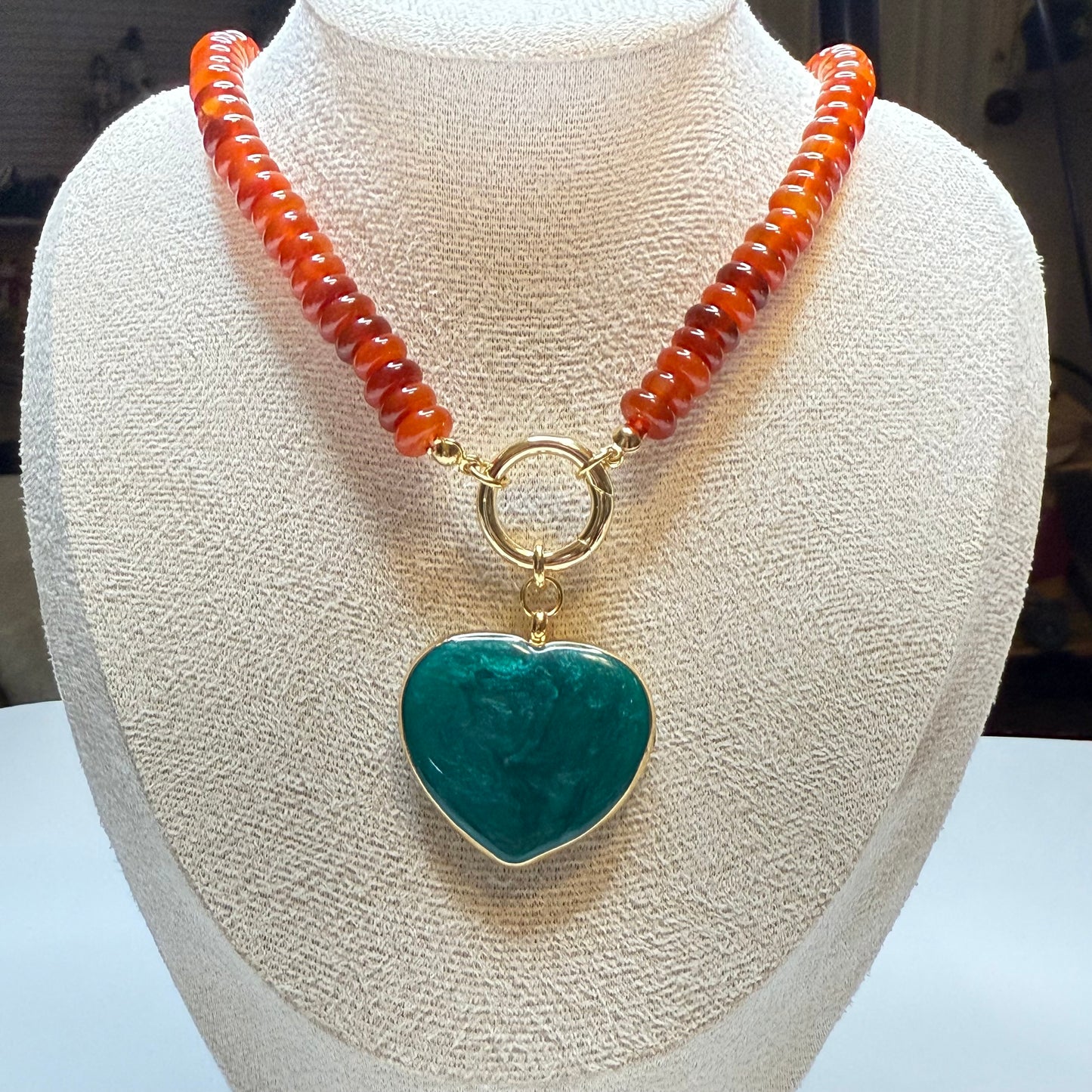15" Pop Color Natural Stone Sweetheart Necklace