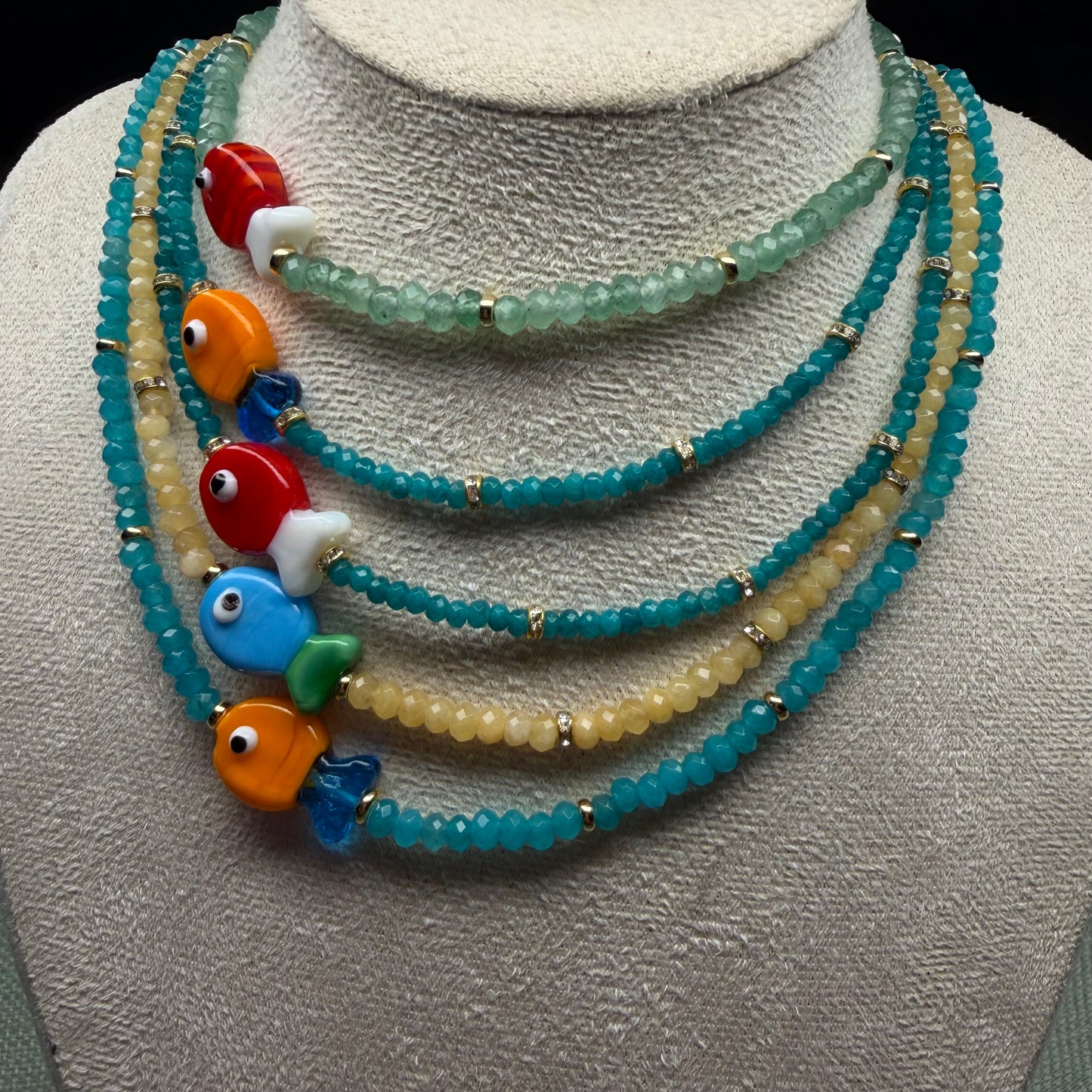 Colorful Murano Fish Charm Necklace