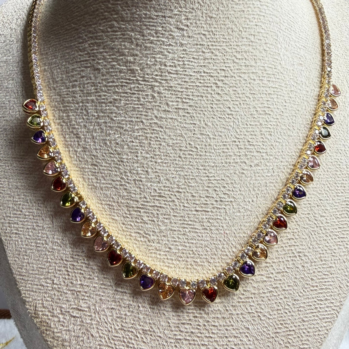 Multicolor CZ Heart Necklace – 18K Gold Plated