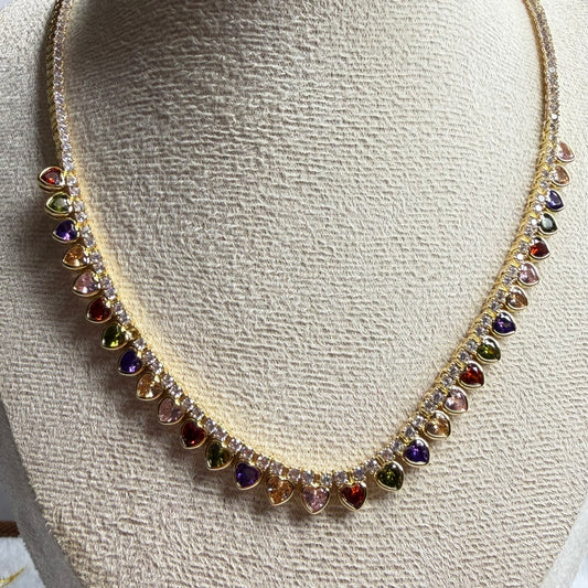 Multicolor CZ Heart Necklace – 18K Gold Plated