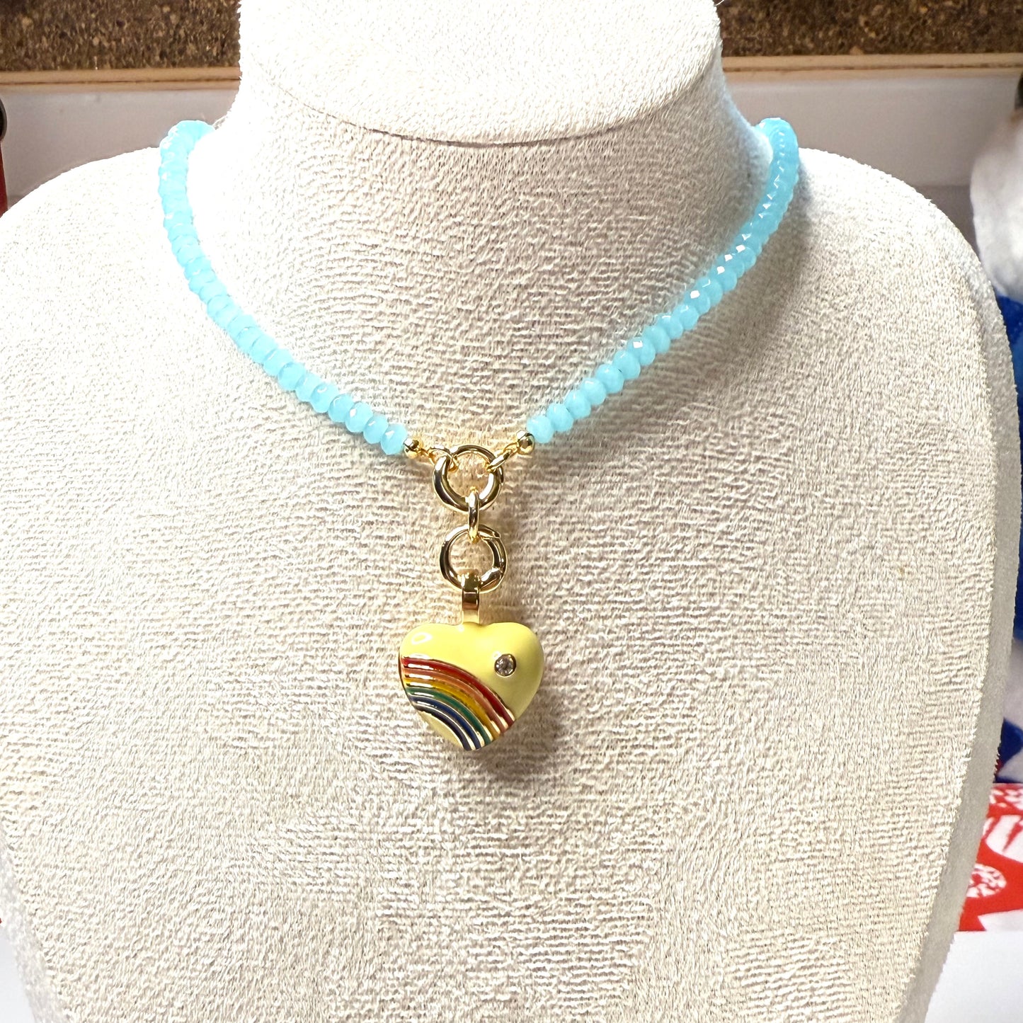 Joyful Double Lock Rainbow Heart Charm Necklace