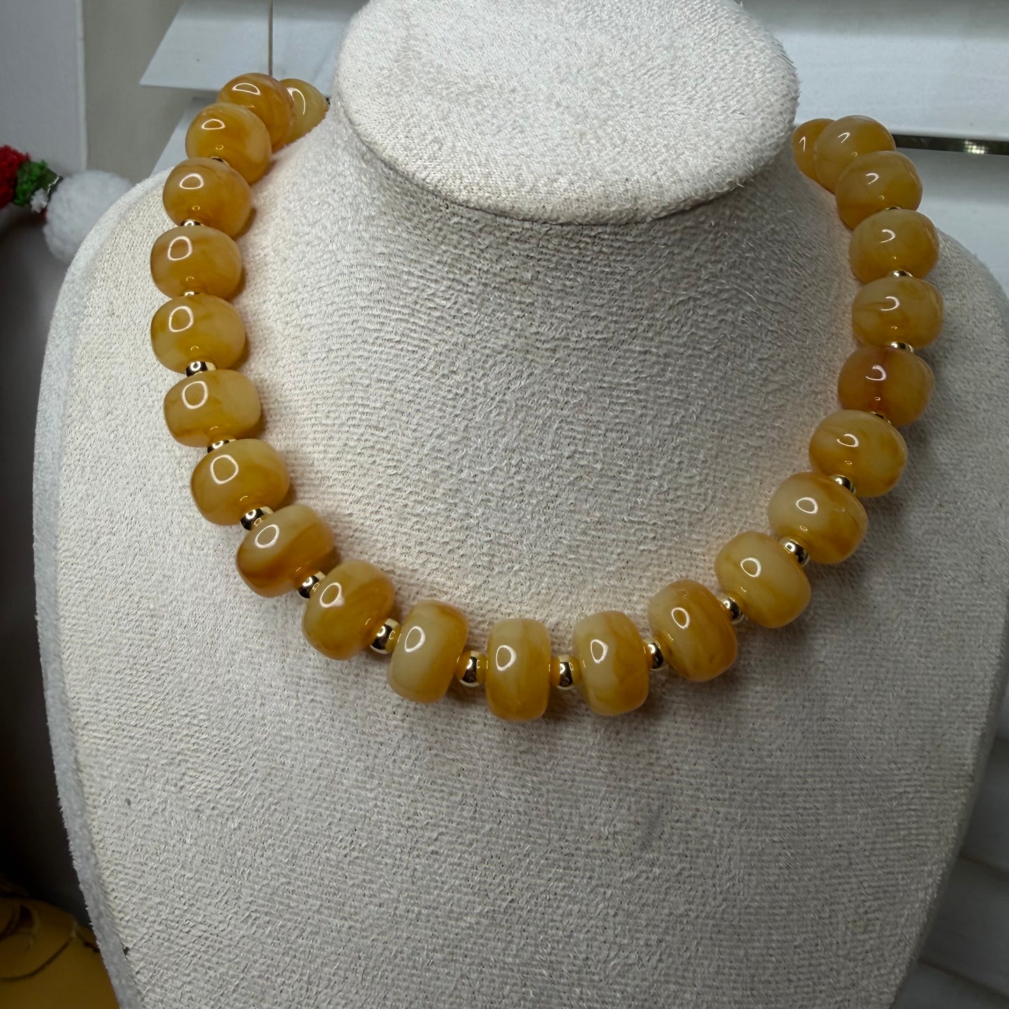 Colorful Acrylic Bead Necklace With 14k Balin Gold Spacer