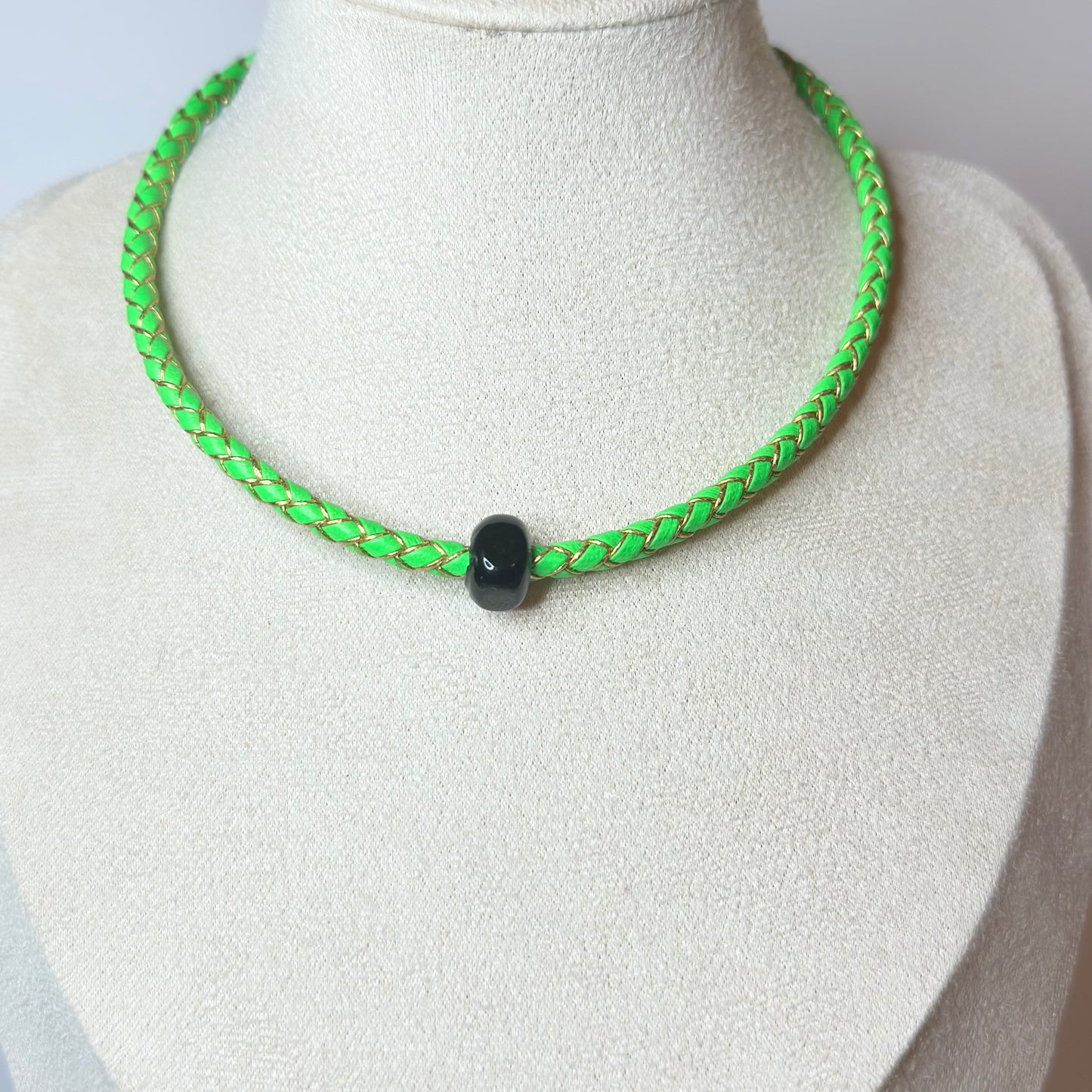 Handmade Braided Leather Necklace with Murano Glass Bead on