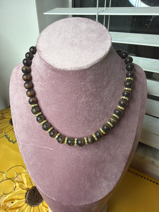 Cat Eye Beaded Necklace with 14K Gold Plated Spacers | 15" + 2" Extender