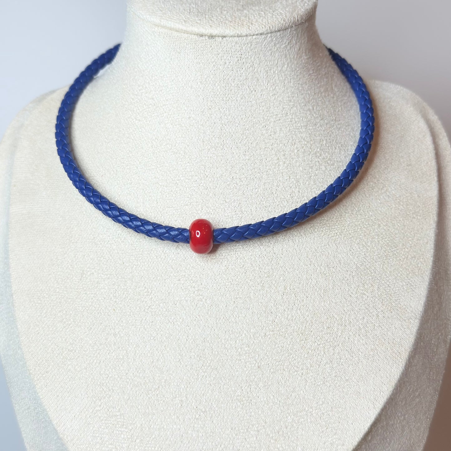Handmade Braided Leather Necklace with Murano Glass Bead on